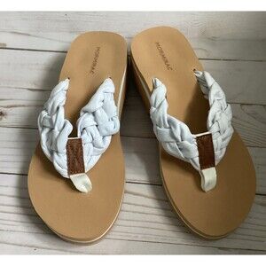MORMIRAC  Thong Flip Flop Sandals White Braided Strap Tan Sole Women Size 8